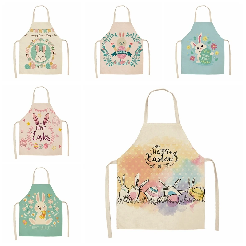 Retro Bunnies and Colored Eggs in Floral Wreath April Vintage Graphic Unisex Kitchen Bib with Adjustable Neck for Cooking Gardening Jade Green Lunarable Easter Apron Adult Size
