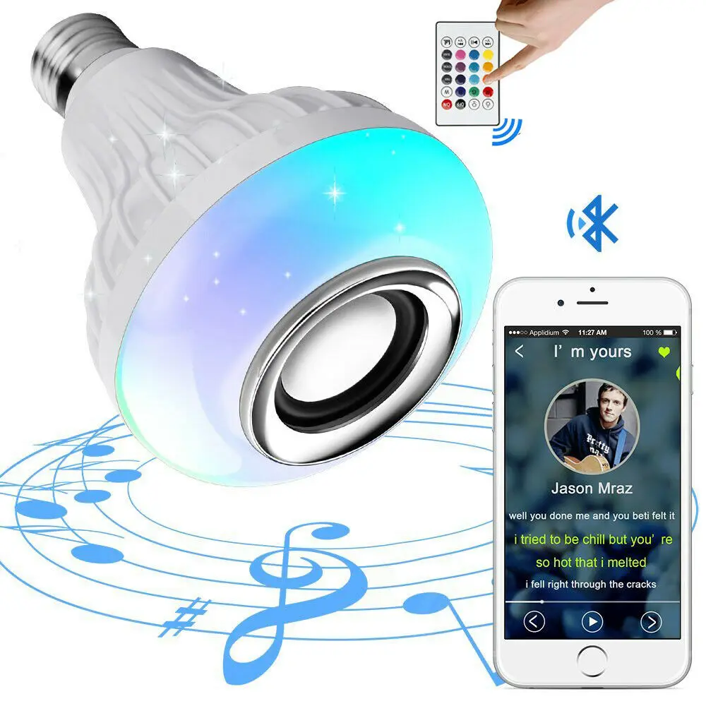 RGB E27 LED Wireless Bluetooth Bulb Light Speaker 12W Smart Music Play Lamp With Remote