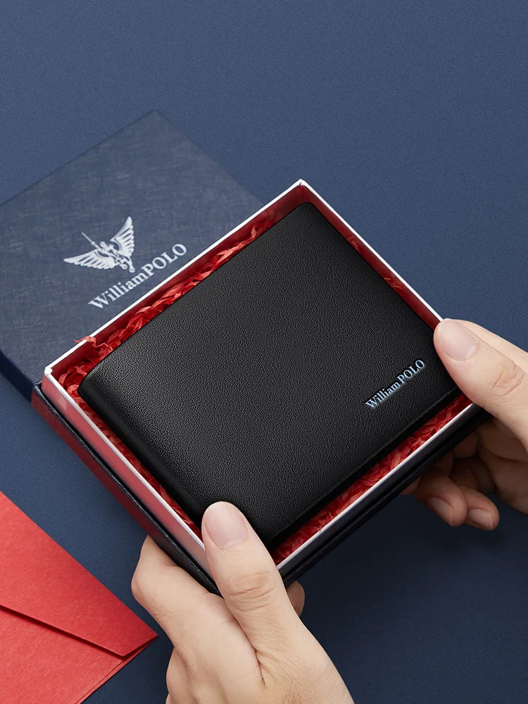 Top Grain Small Bifold black leather Wallet For Men Slim Billfold with 7 Card Slots men short wallet 15 H385f29dce5284330b63458b4b559e49de