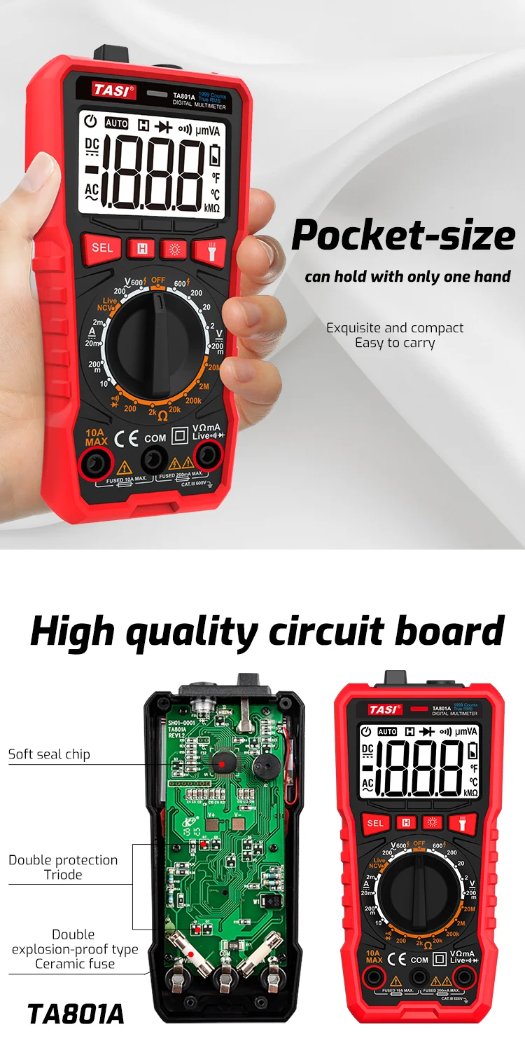 TASI Multimeter Pocket Digital Multimeter Tester TA801A