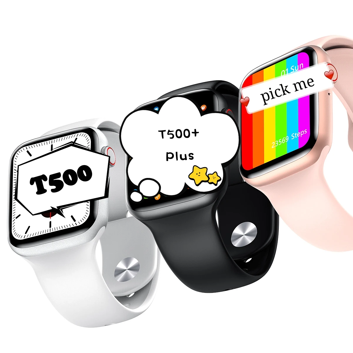 

T500 Smart Watch W26 Plus Men Women T500+Pro Plus Smartwatch Heart Rate ECG Monitor X7 Wristwatch W46 Full Touch Screen W34 W26, Black white pink