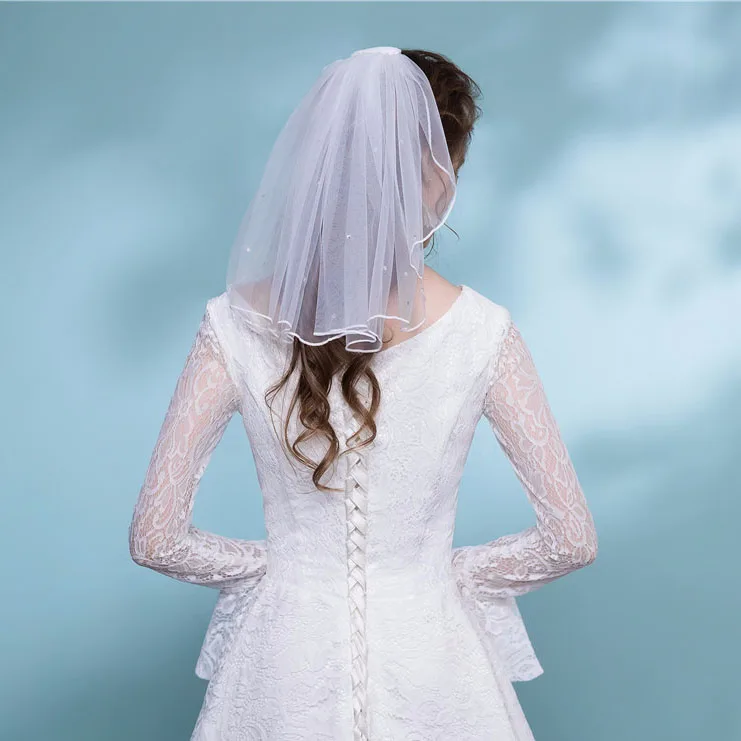 cbj-124 纯婚纱部分短梳白色蕾丝新娘新娘面纱 - buy white wedding