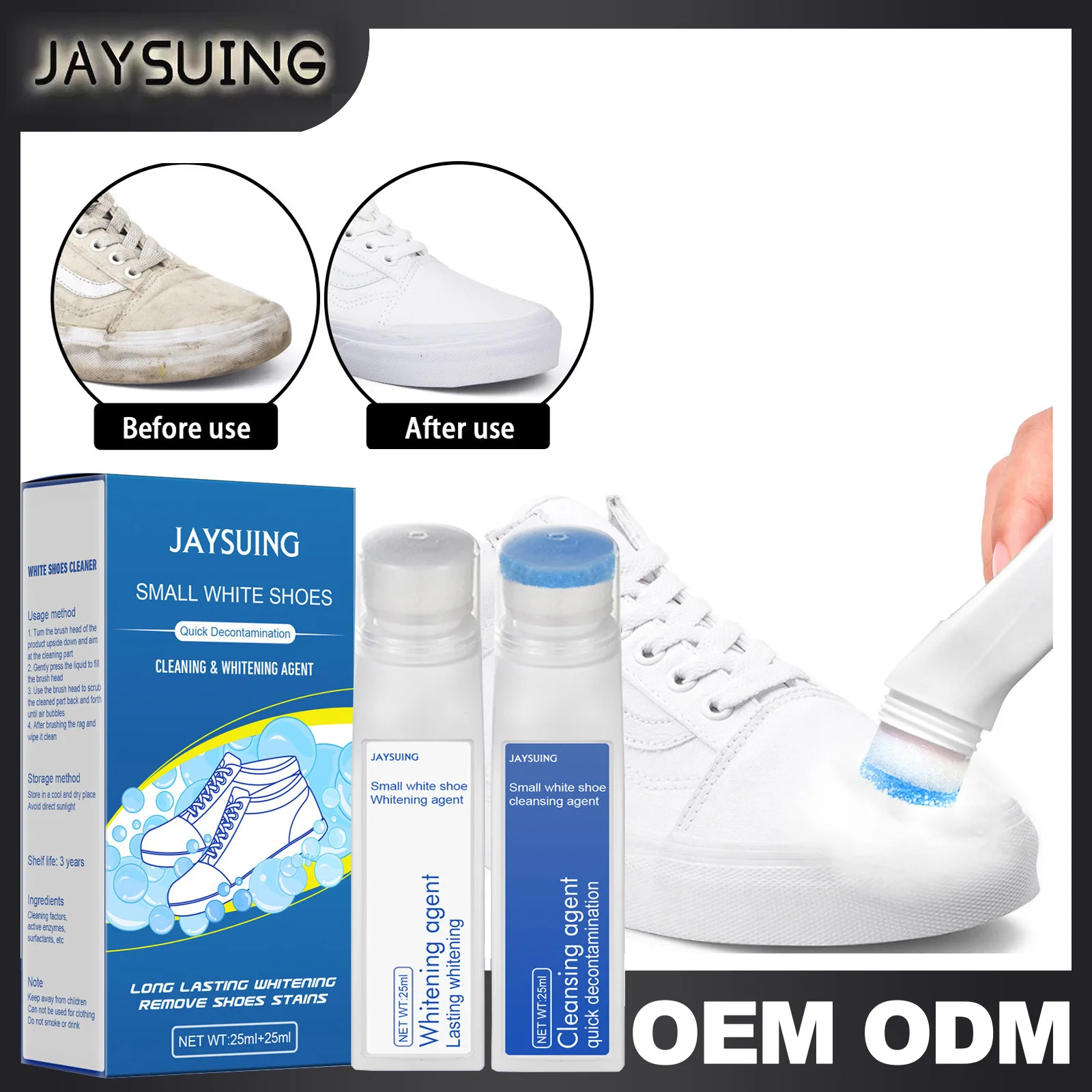 25+25ml Shoe Cleaner Kit Whitening Cleansing Gel Brush Removes Dirt And
