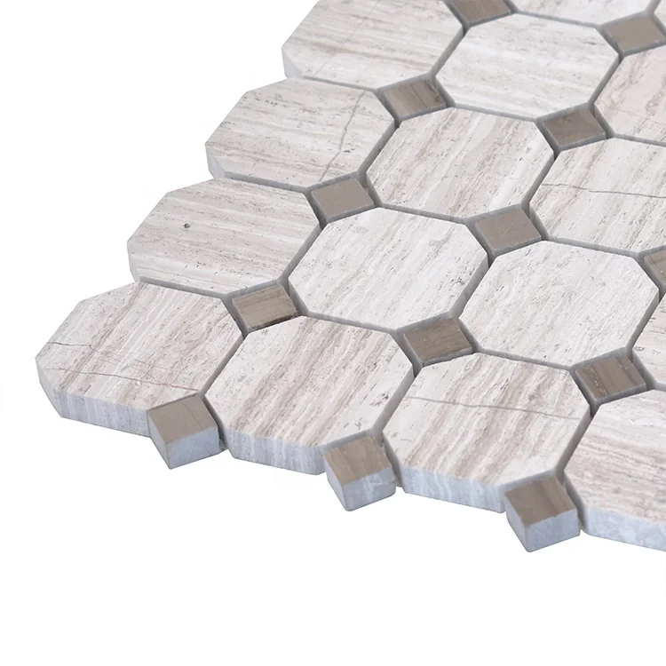 Moonight Classic Design Wooden Grey Athens Grey Octagon Stone Mosaic for Wall