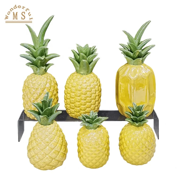 Ceramic Pineapple Fruit Shape Storage Jar with Lid, Candy Plate with Relief Pineapple Design,Desktop Decoration Fruits Figurine