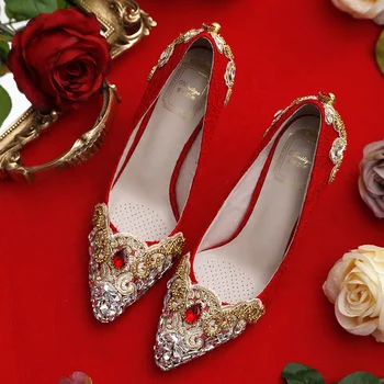 Latest Beautiful Red Bridal Platform Shoe Glitter Rhinestone Block ...