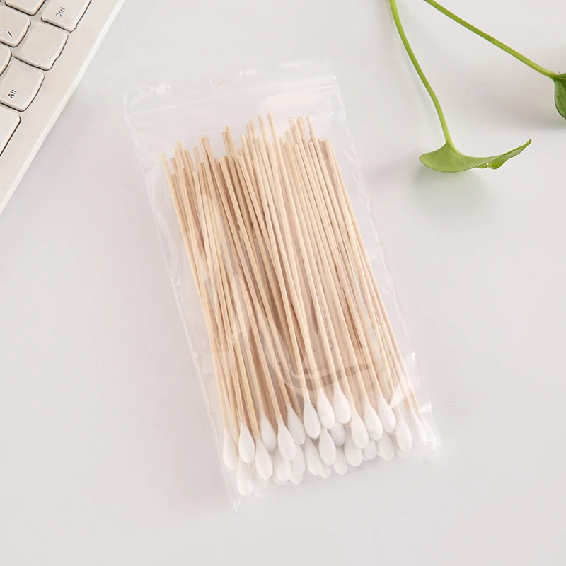 100pcs Wooden Applicator Single Tip Cotton Swabs 6 Inch Disposable Buds 