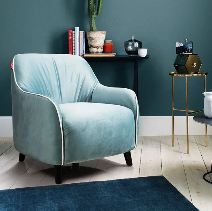 Bedroom home 1 seat blue modern fabric sofa chair armchair