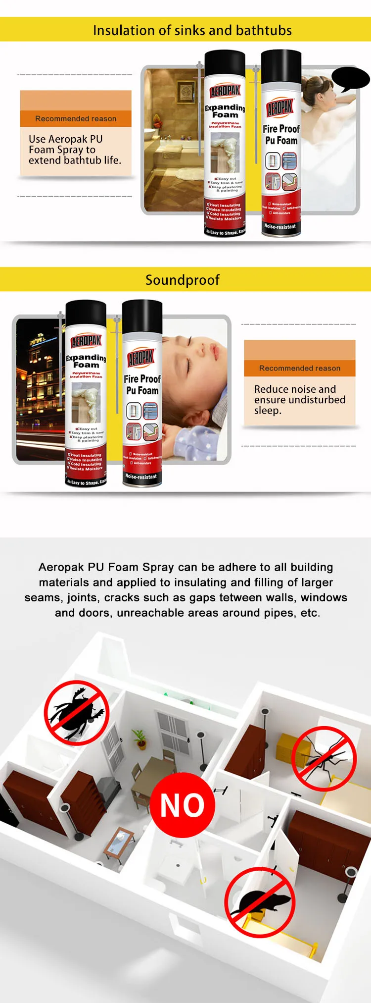AEROPAK Fireproof Expanding Foam Spray with Polyurethane