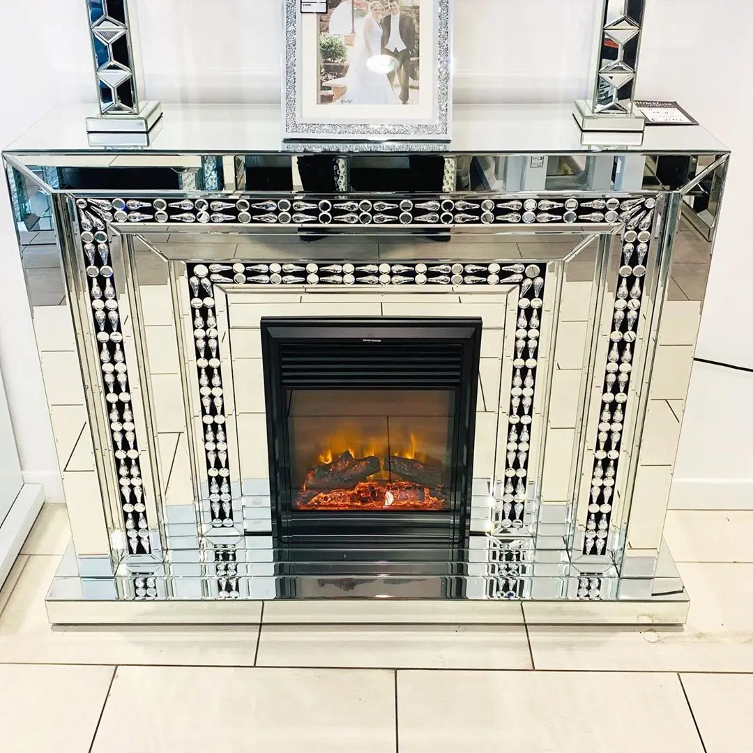 Luxury Mirrored Venetian Crushed Diamond Crystal Mdf Led Fireplace ...