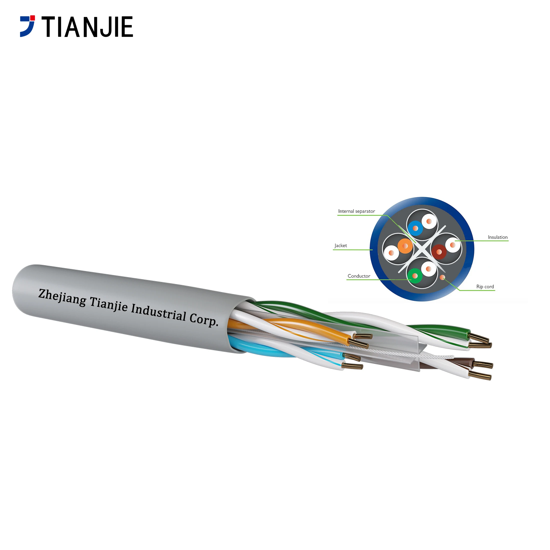 绿色cat6 utp 23awg 4 双固体裸铜 lan 电缆网络电缆 305 m/box