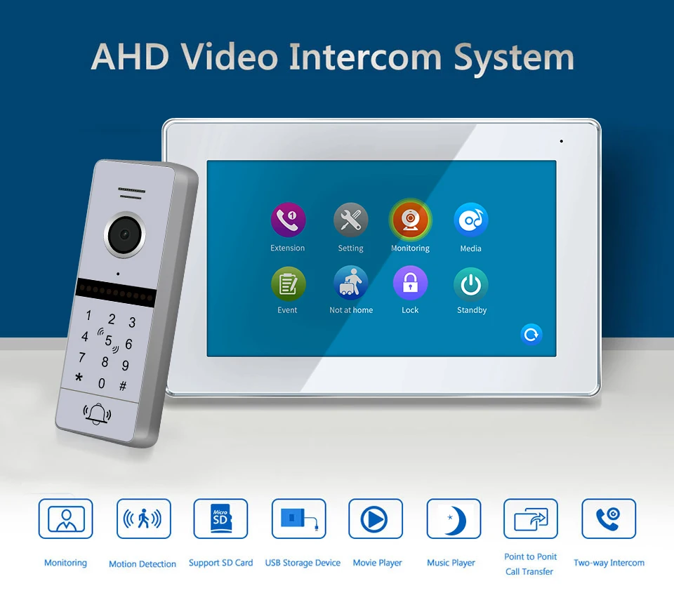 2019 New Arrival FHD Glass Touch Screen Video Door Phone Intercom System with RFID Card Function For Villa