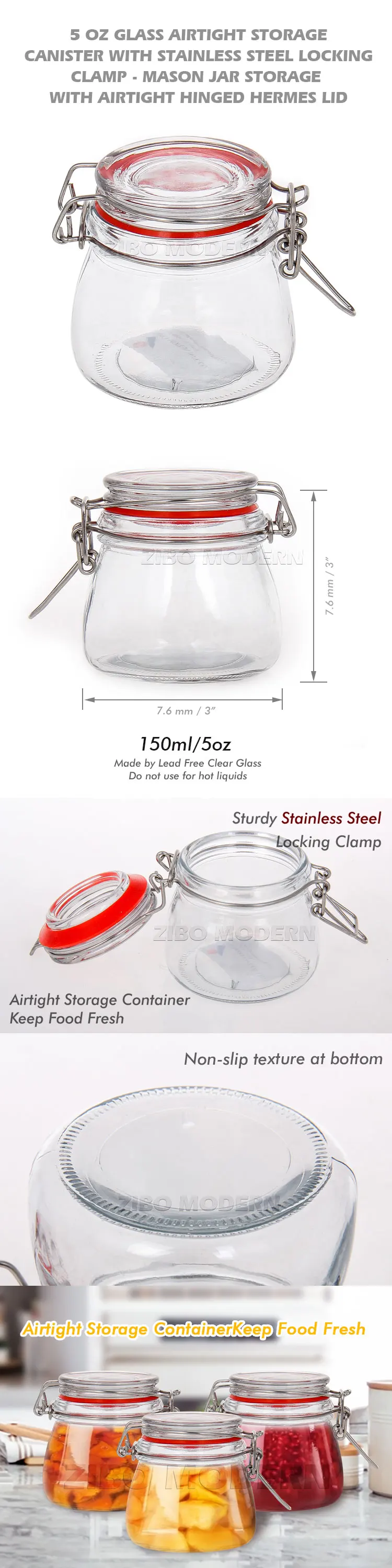 5 Oz Glass Airtight Storage Canister With Stainless Steel Locking Clamp