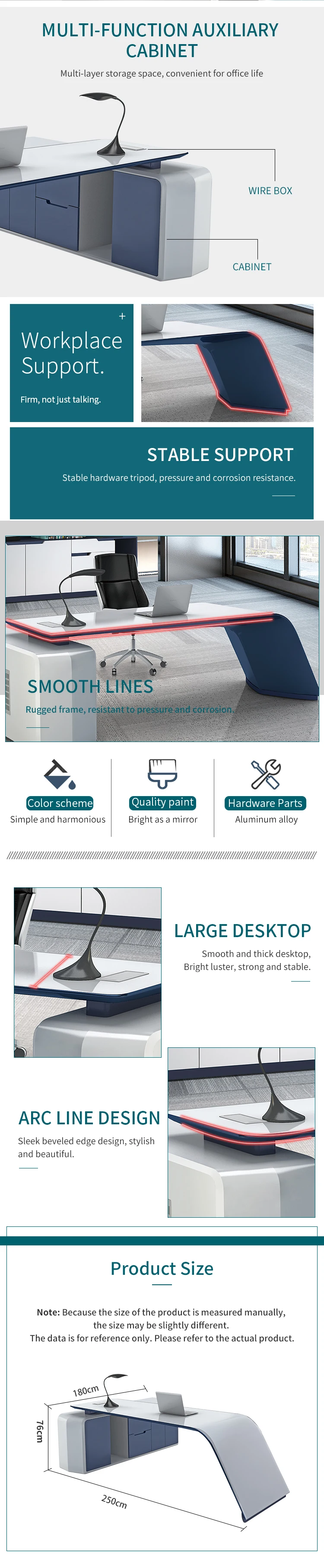 New Design Modern Office Furniture Curved Office Table Executive Desks CEO Table Office Painting Manager White Desk For Boss