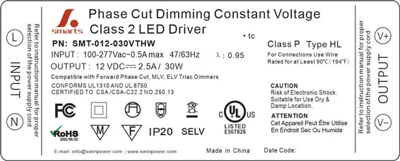 7 years warranty power supply 12v 24v 30w triac dimmable led transformer with