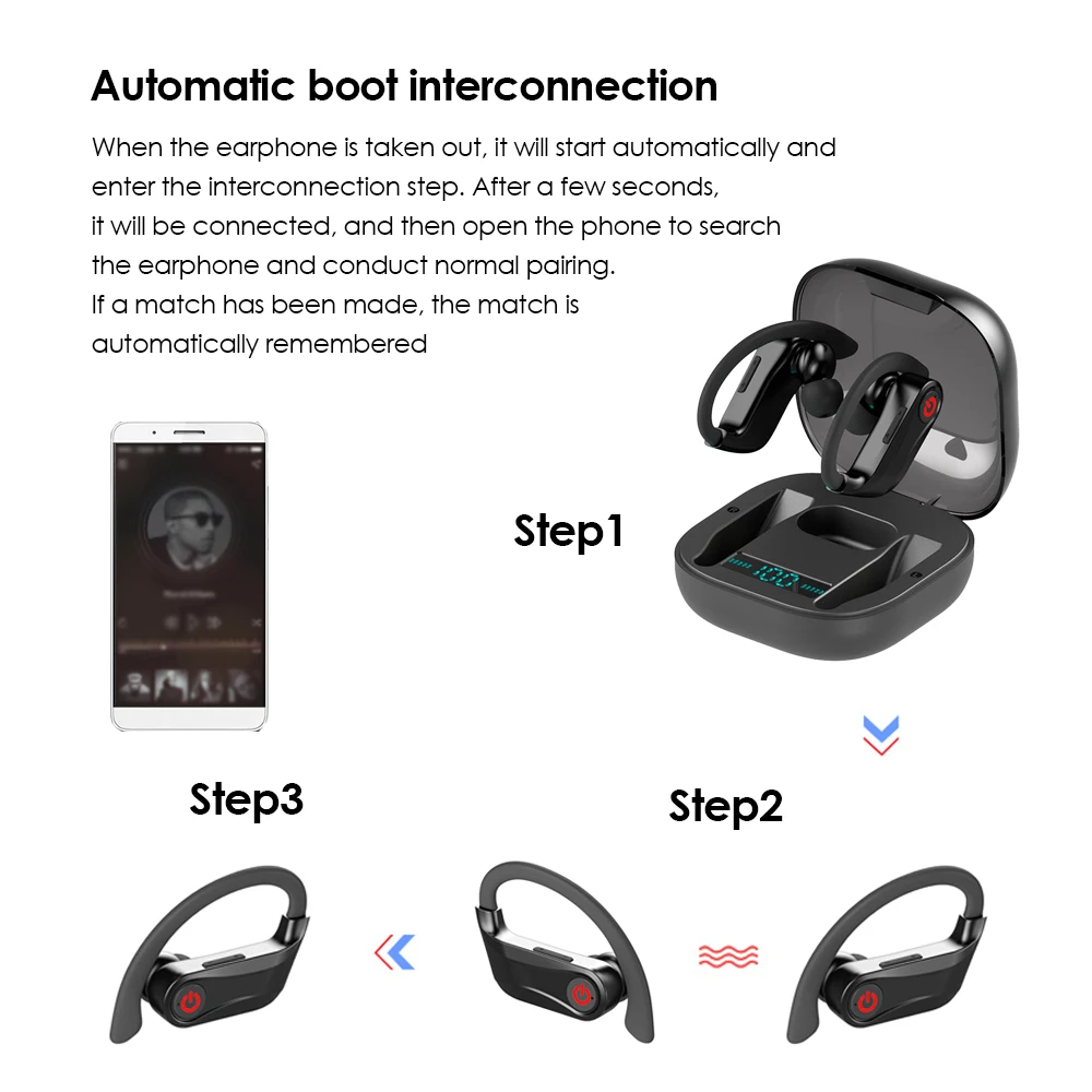 HBQ Q62 Wireless Headset Realtek 5.0 Dual Ear-mounted Earphone Charging Case Stereo Sports True Wireless Wireless Headset - ANKUX.COM