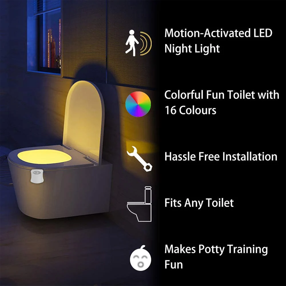 16 Color Toilet Night Lights with High Quality Light Sensor