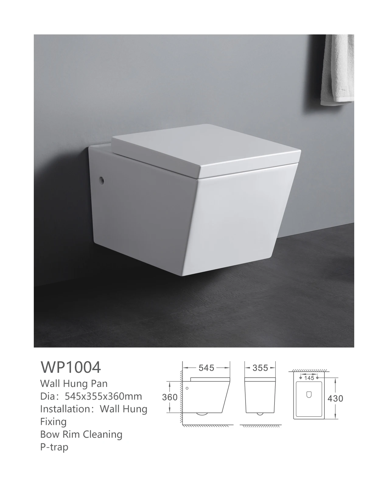 WP1004 European style pure white custom logo washdown ceramic wall hang toilet for hotel