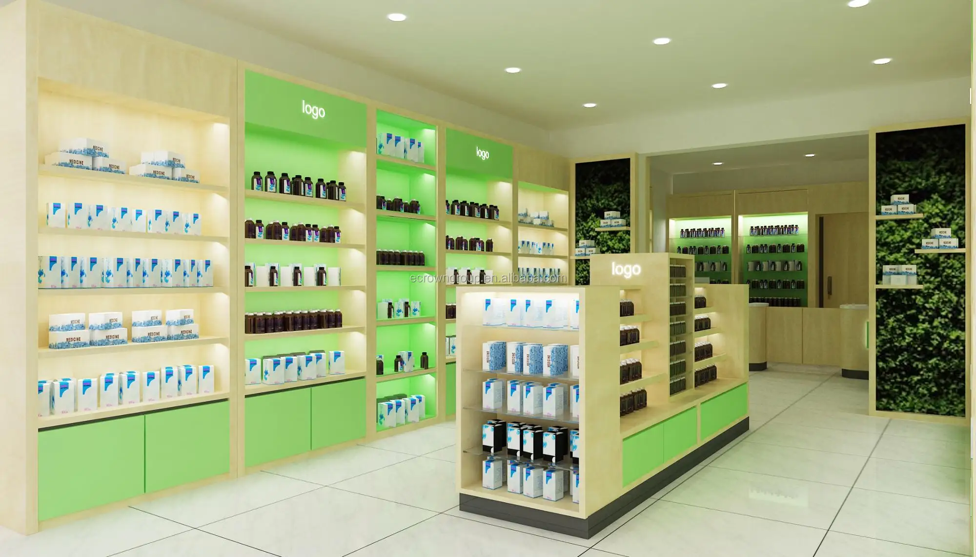 零售药房室内装饰保健品展示药房商店装饰