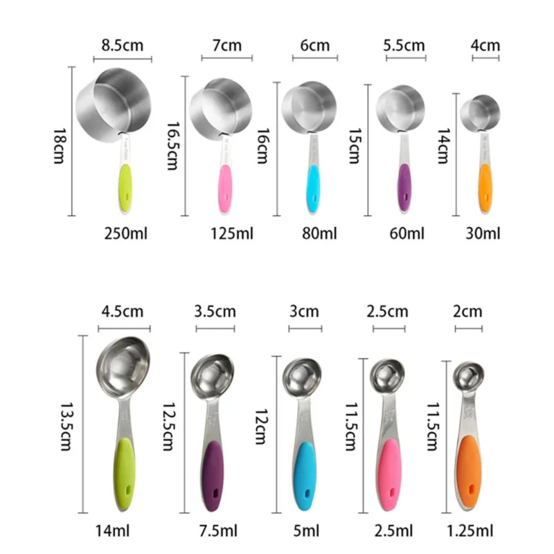 Hot Selling Silver Plated Metal / Stainless Steel Measuring Cups And Spoons