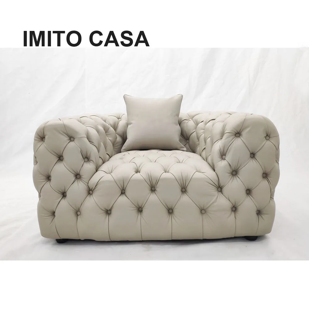
Italian Luxury Upholstered Furniture Living Room Button Tufted Sofa Set New Desgin Beige Leather/Fabric Chester Moon sofa 