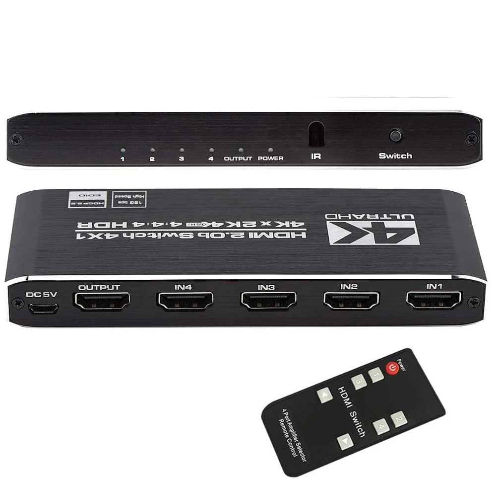 

4k HDR HDMI Switch Switcher Selector Splitter with IR Remote Control Supports HDCP 2.2 4K@60Hz UltraHD HDR10 3D HD1080P for PS4, Black