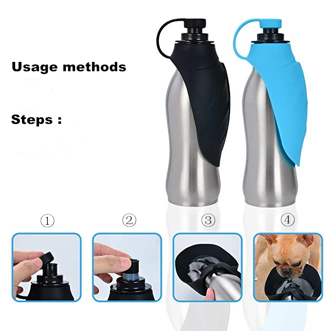 304 Stainless Steel 600ml Dogs Cats Water Bottle Container With