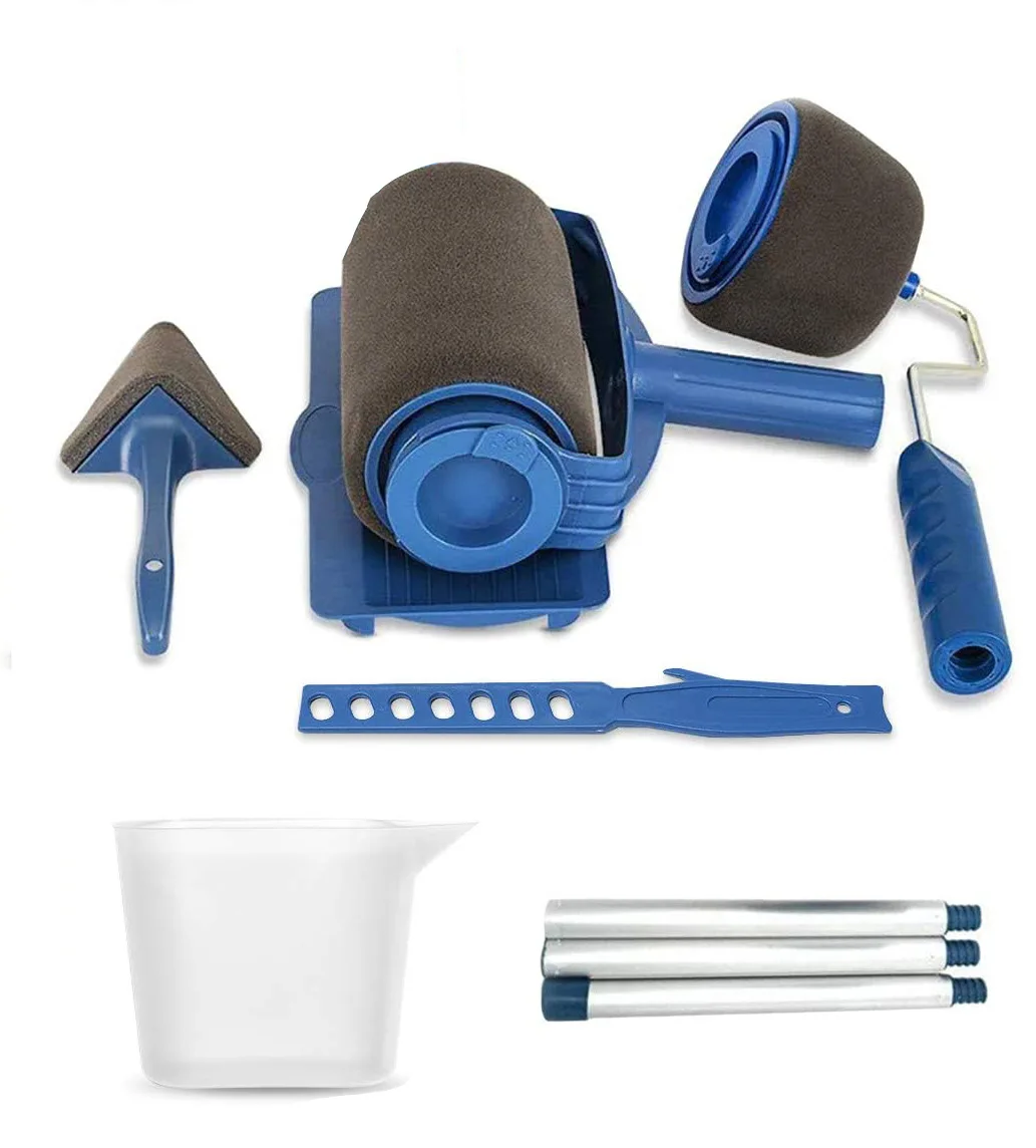 Multifuncional 6-Piece Industrial Grade Paint Brush Roller Set Criativo Espuma Sem Costura Extensão Rod Escova de Canto para Limpeza