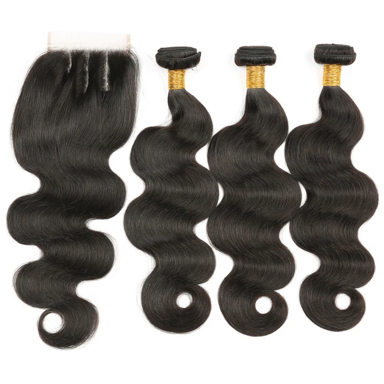 
Cheap Brazilian Virgin Hair 100% Human Hair Natural Color 3 Bundles With Lace Closure Body Wave Bundles 