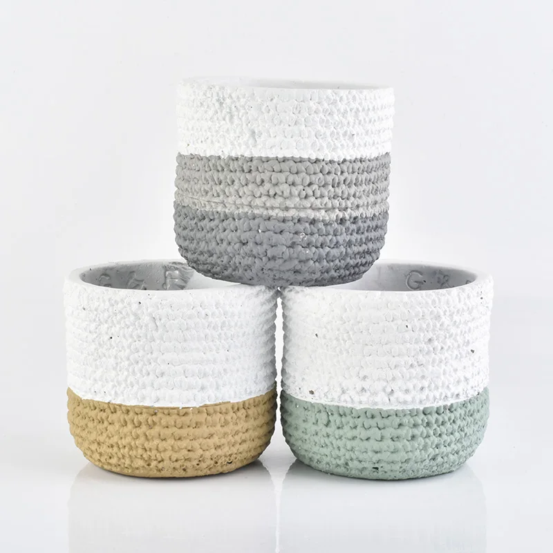 Matte white amber concrete candle jars with woven designs