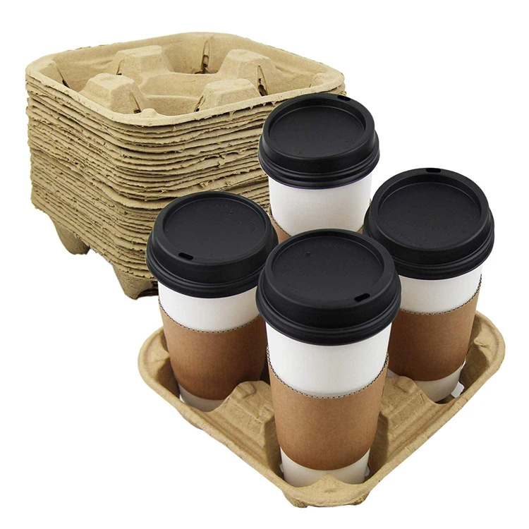 Hot Sell Pulp Fiber Cardboard Kraft Paper Drink Coffee 4 Cup Take Out