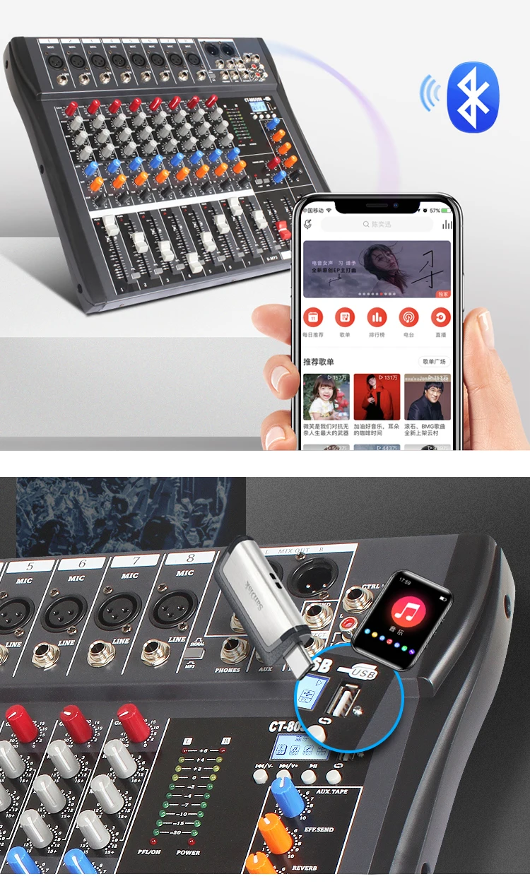 Baobaomi 8 Channel Sound Professional Mixer Audio Dj Bt Audio Mixer