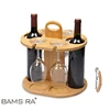 Wooden Bamboo Outdoor Picnic Wine Holder Stand with Handle-Picnic Wine Holder Table with -Camping Glass Bottle Holder