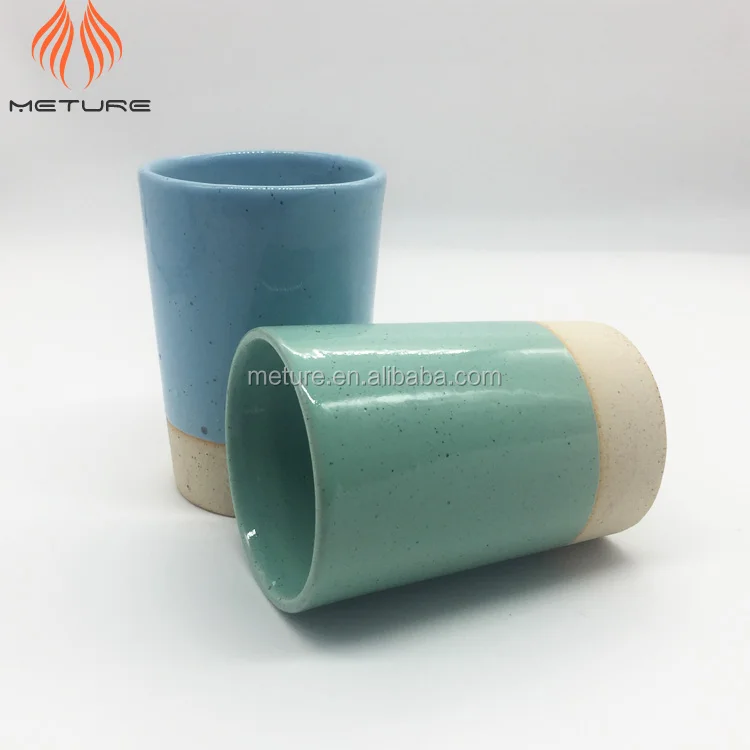 Custom Blue Green Glazed Terracotta Bottom Water Cup Ceramic Coffee Tea