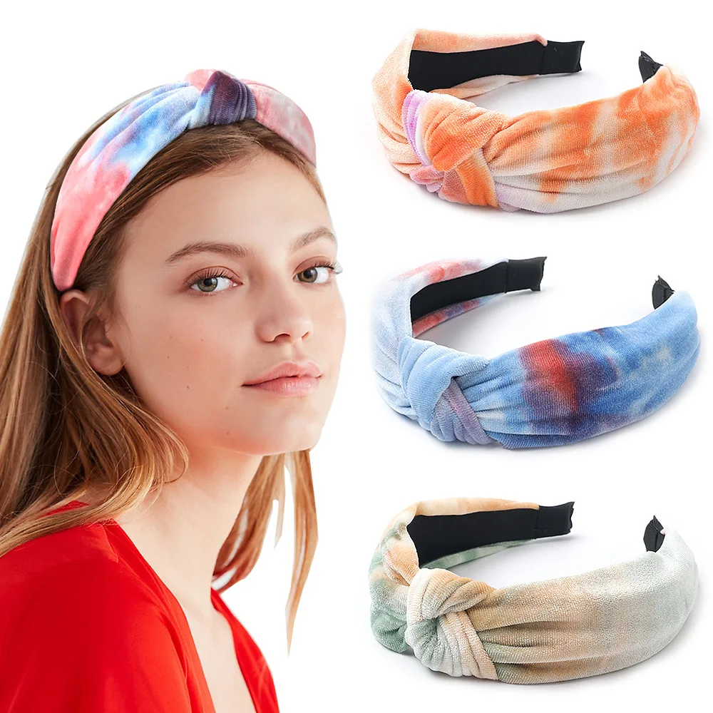 european new tie dye velvet hair band thick knot velvet headband