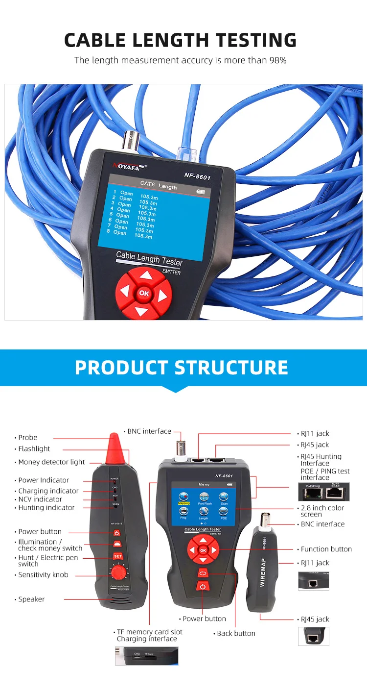 Nf-8601w 8 Remotes Cable Continuity Tester Fault Locator Network Rj45 ...