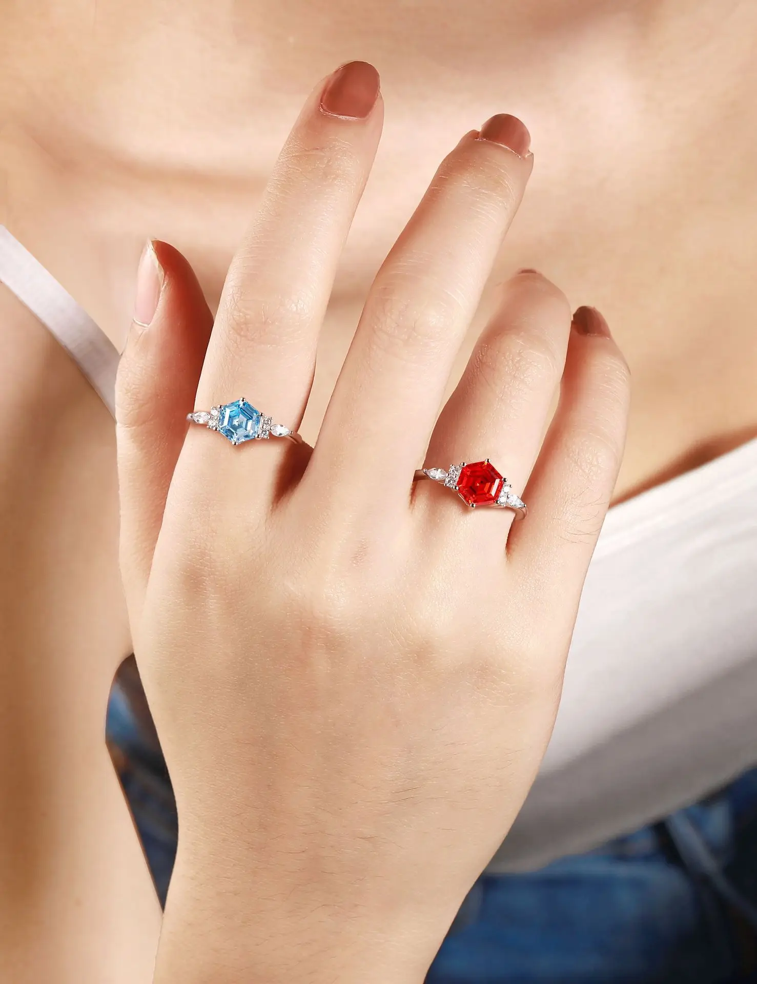 Niche High-grade 925 Sterling Silver Hexagon Flame Color Ring Luxury Women Diamond Ring Lab Diamond Treasure Sapphire Fine Ring