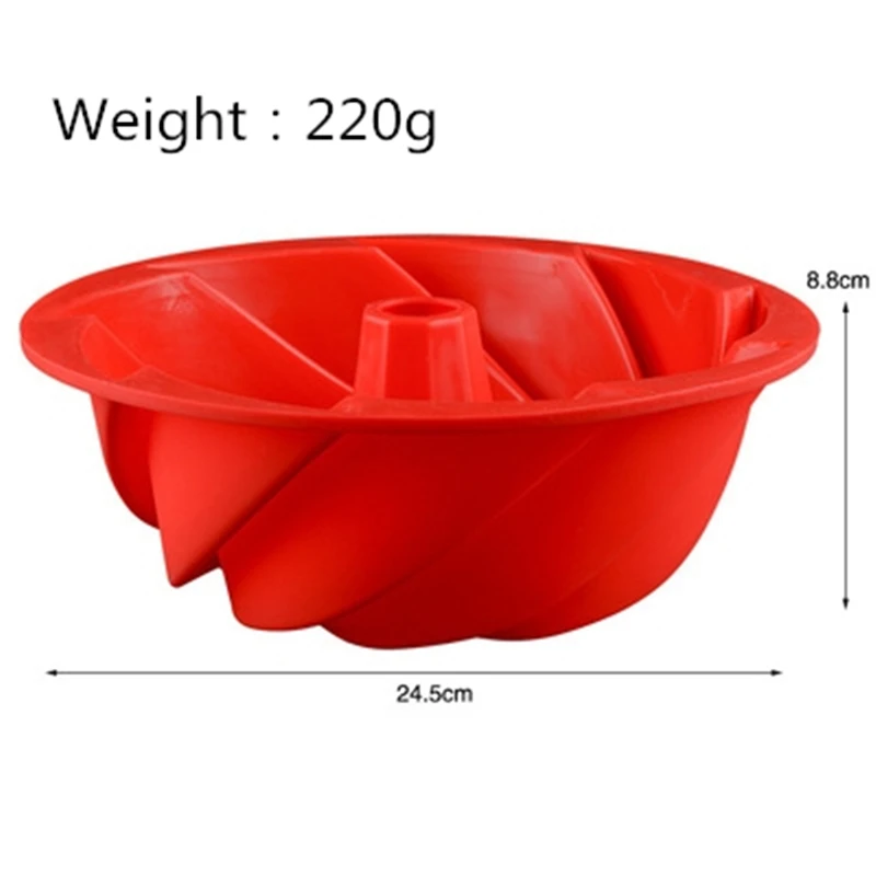 Red Large Spiral shape Bundt Cake Pan Bread Chocolate Bakeware Silicone Mold 