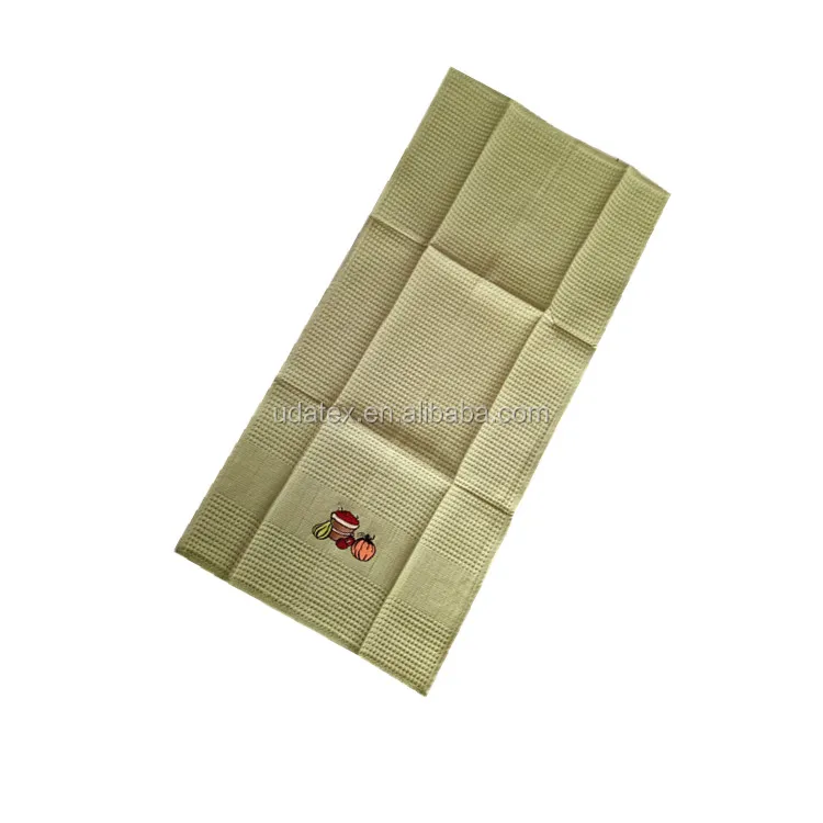 100% cotton waffle tea towel with custom embroidery