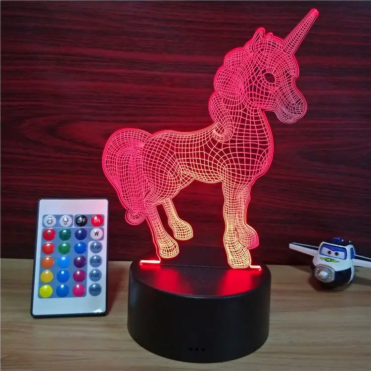 Popular 3D lamp unicorn small desk lamp USB creative touch 3D gift lamp LED acrylic colorful night light