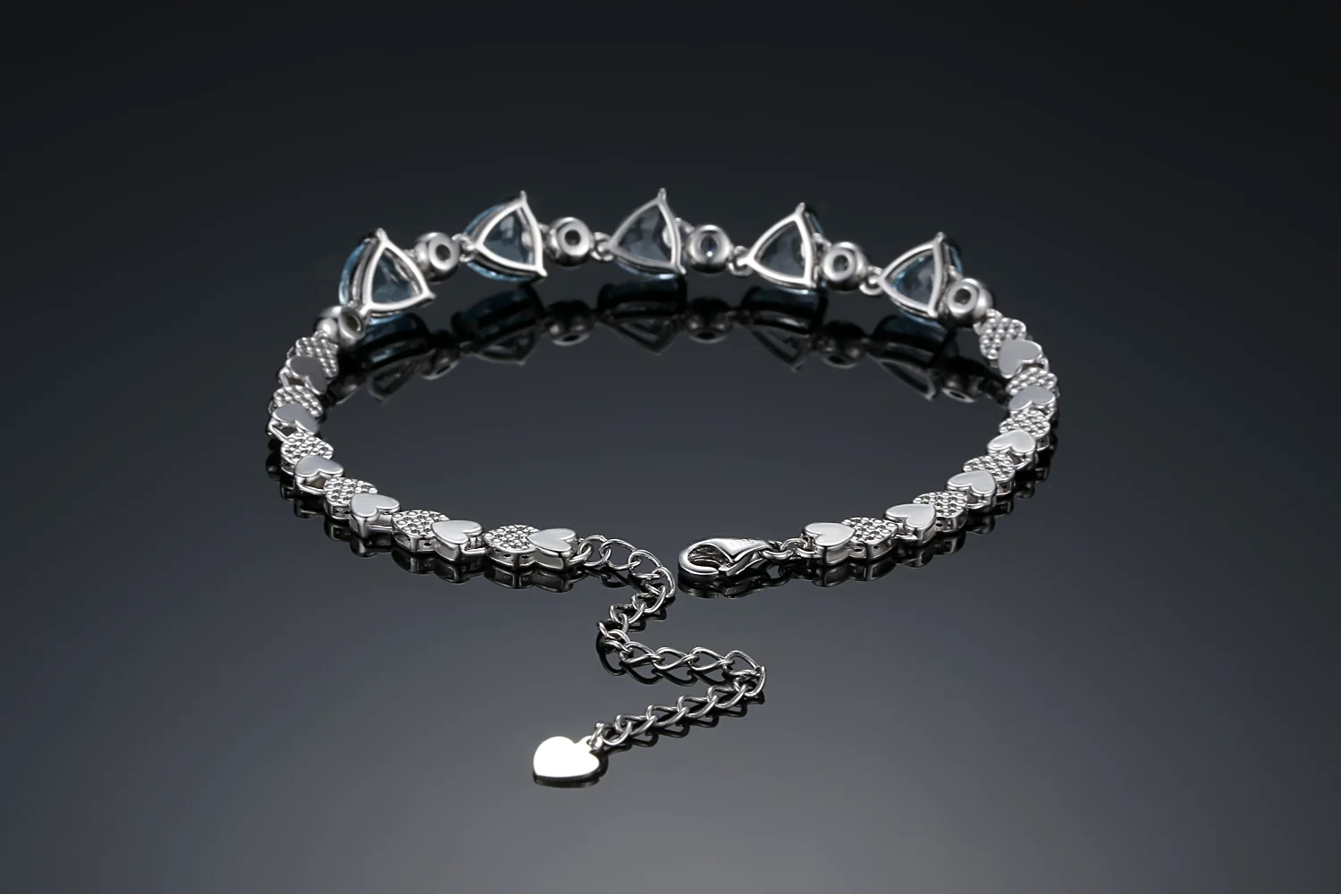 925 Sterling silver Blue water Drop Zircon bracelet Heart Bracelet ladies jewelry(图2)