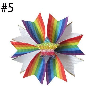 50 Girl 3.5" Rainbow Fairy Hair Bow Clip Valentine Easter Crown Love Star Baby