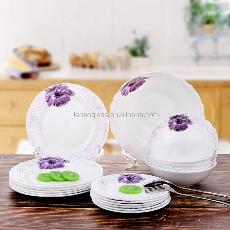 19pcs Opal Glassware Dinner Set With Decal Printing Opal Glass