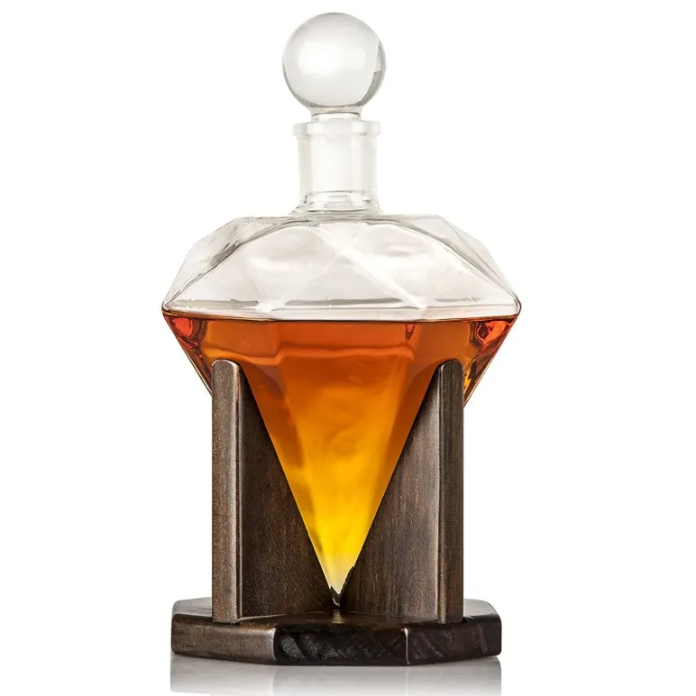 Hand Blown Lead Free Glass Designer Decanters With Custom Wood Stand ...