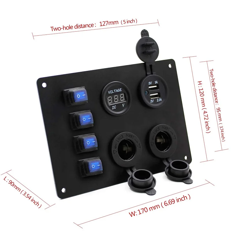 Custom 4 Gang Car Switch Panel USB Charge Voltmeter Rocket for ...