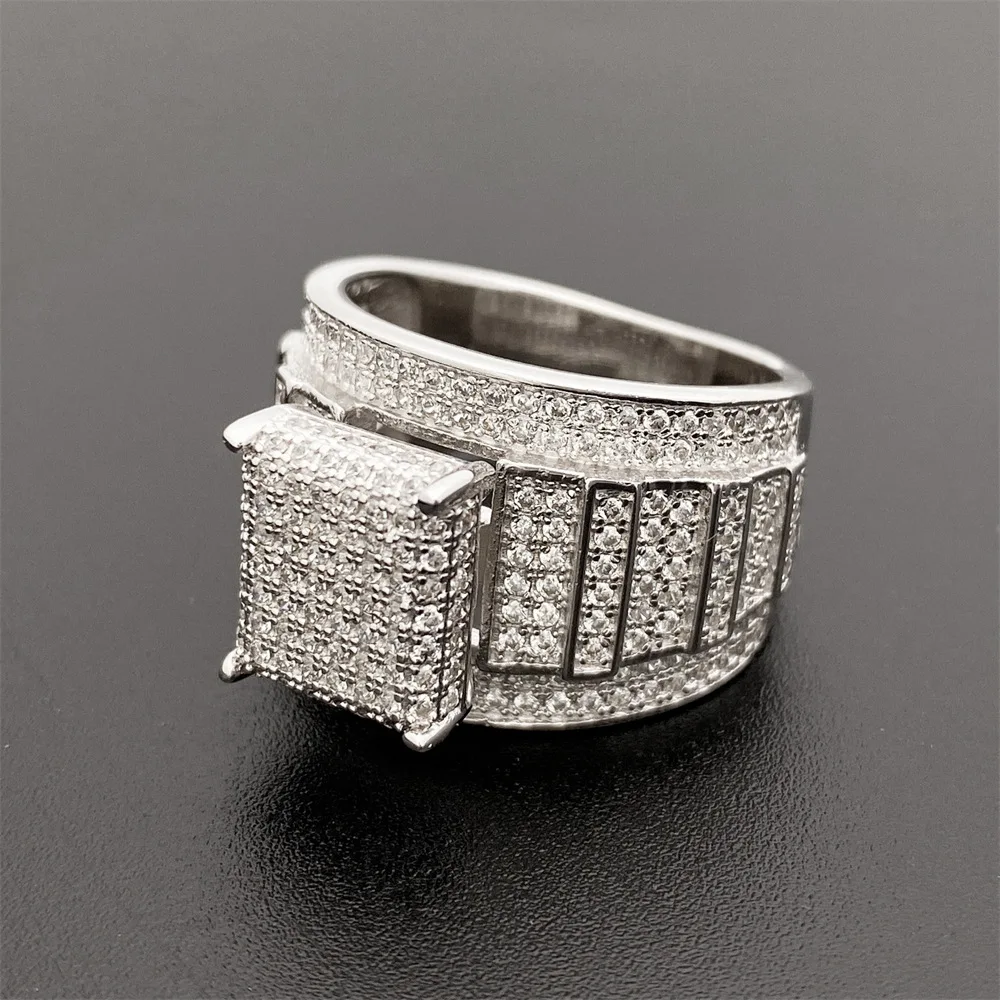 Classic S925 Silver Ring Set Aggressive Hip Hop Trend with D Color Moissanite Fashionable for Men and Women