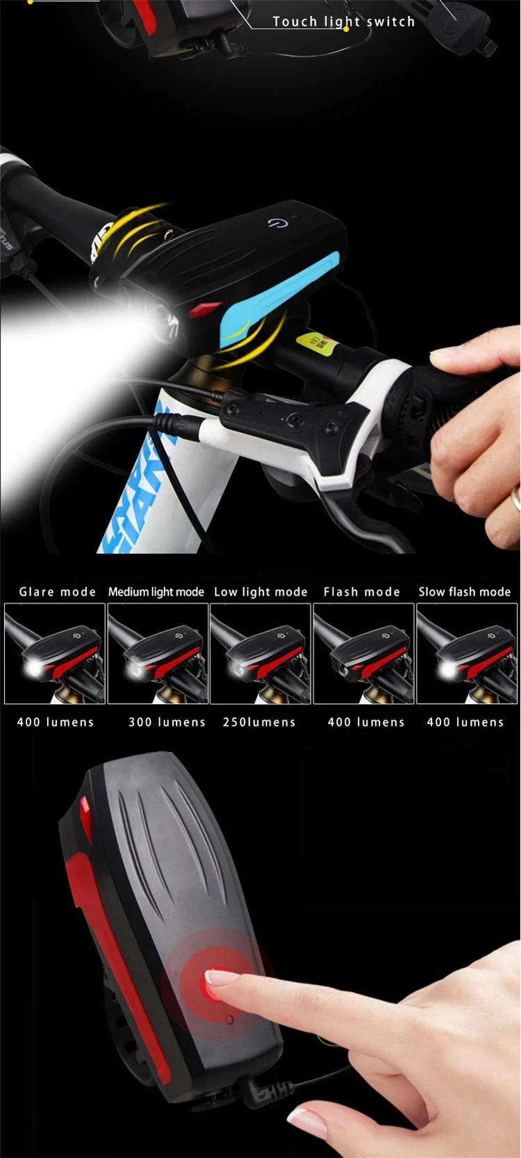 140DB Loud Waterproof USB Rechargeable Bicycle Horn Bike Bell With LED Bike Light
