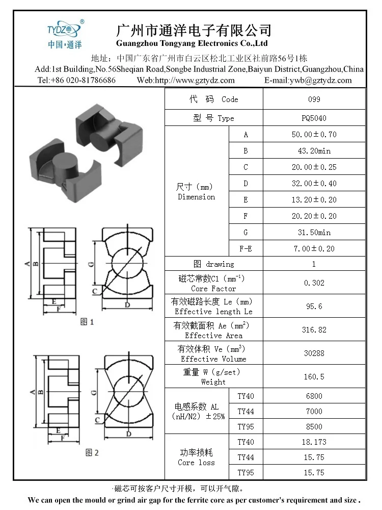 铁氧体磁芯参数图片