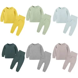 Autumn 2pcs Children Clothes set Sleepwear Pure Color Cotton Children
