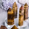Factory Price of Polished 6 Faceted Obelisk Tower Yellow Gemstone Tiger Eye Singel Point